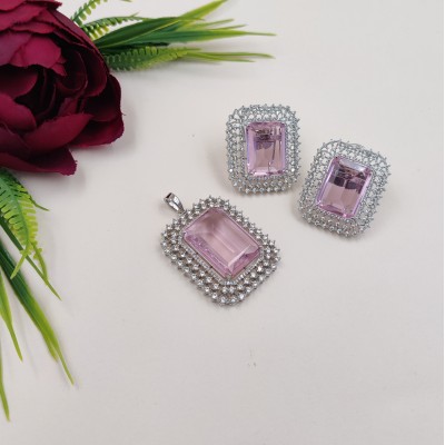 Lustrous Luxuries Pink Color Stone Locket Set